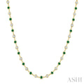 2.85 MM Round Shape Emerald and 2 5/8 Ctw Bezel Set Round Cut Diamond Precious Station Necklace in 14K Yellow Gold