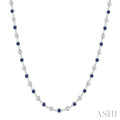 2.85 MM Round Shape Sapphire and 2 5/8 Ctw Bezel Set Round Cut Diamond Precious Station Necklace in 14K White Gold