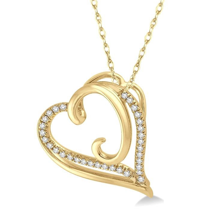 1/10 Ctw Round Cut Diamond Heart Pendant in 10K Yellow Gold with Chain