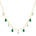 6X4 MM Pear Shape Emerald and 1 Ctw Pear Cut Diamond Precious Station Necklace in 14K Yellow Gold
