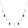 6X4 MM Pear Shape Sapphire and 1 Ctw Pear Cut Diamond Precious Station Necklace in 14K White Gold
