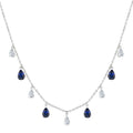 6X4 MM Pear Shape Sapphire and 1 Ctw Pear Cut Diamond Precious Station Necklace in 14K White Gold