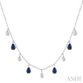 6X4 MM Pear Shape Sapphire and 1 Ctw Pear Cut Diamond Precious Station Necklace in 14K White Gold