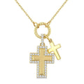 1/5 Ctw Overlay Cross Charm Round Cut Diamond Fashion Pendant With Chain in 10K Yellow Gold