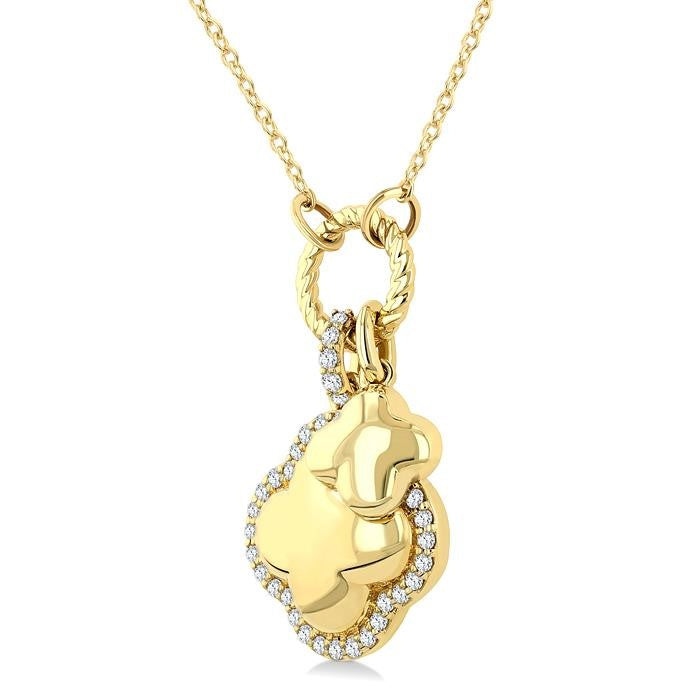 1/6 Ctw Overlay Clover Charm Round Cut Diamond Fashion Pendant With Chain in 10K Yellow Gold