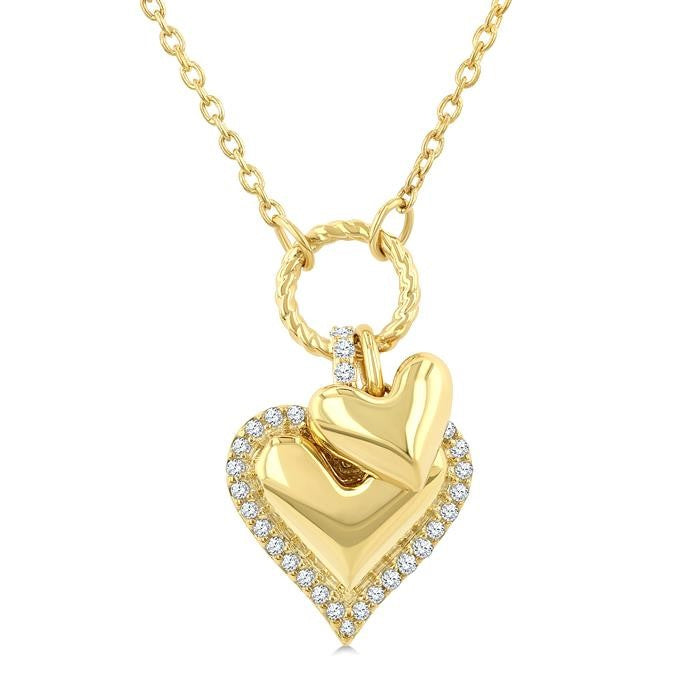 1/6 Ctw Overlay Heart Charm Round Cut Diamond Fashion Pendant With Chain in 10K Yellow Gold