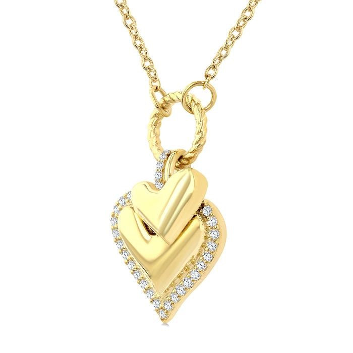 1/6 Ctw Overlay Heart Charm Round Cut Diamond Fashion Pendant With Chain in 10K Yellow Gold
