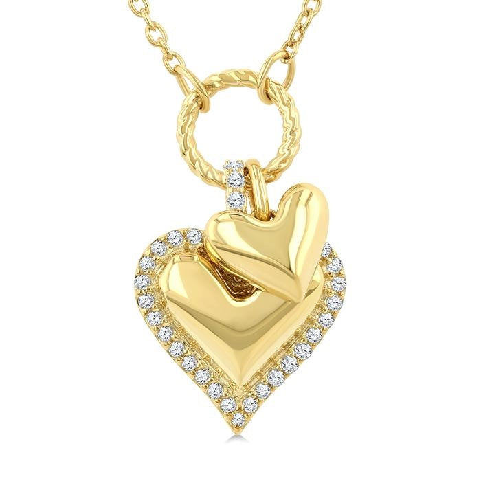 1/6 Ctw Overlay Heart Charm Round Cut Diamond Fashion Pendant With Chain in 10K Yellow Gold