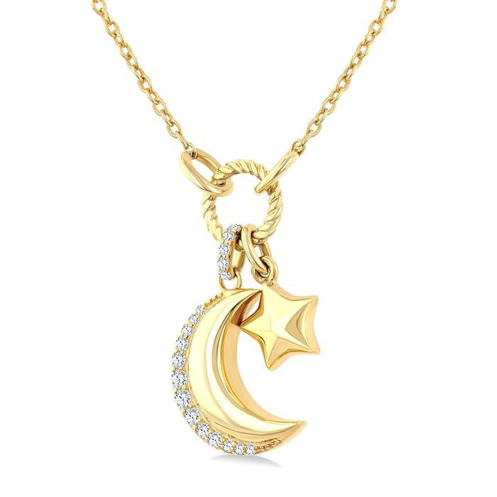 Crescent Moon & Star Charm Diamond Fashion Pendant