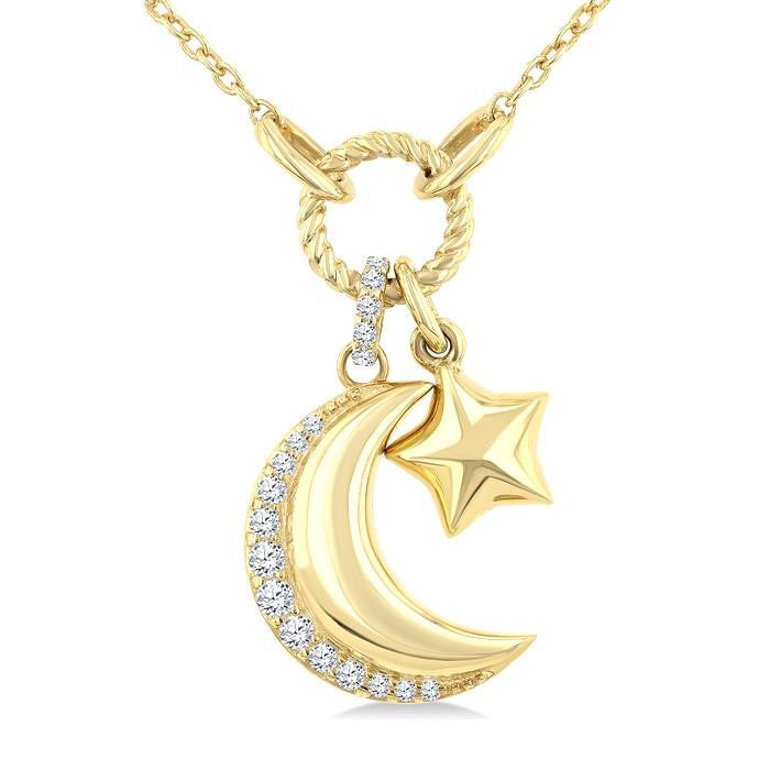 Crescent Moon & Star Charm Diamond Fashion Pendant
