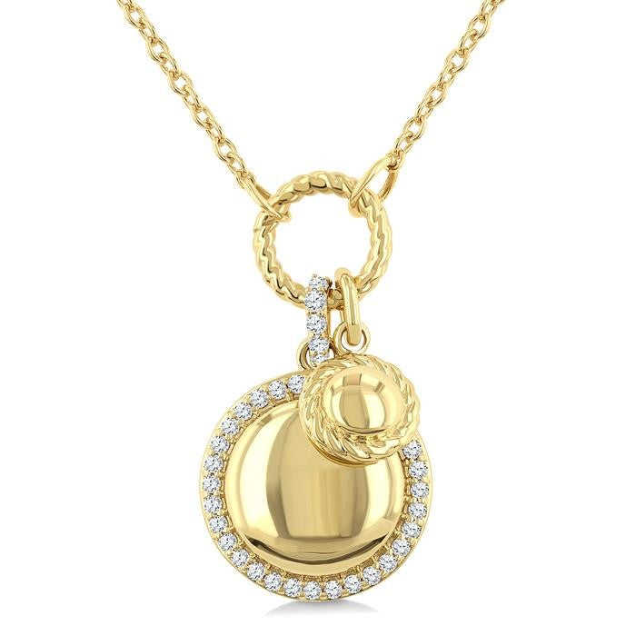 1/6 Ctw Circle Charm Round Cut Diamond Pendant With Chain in 10K Yellow Gold
