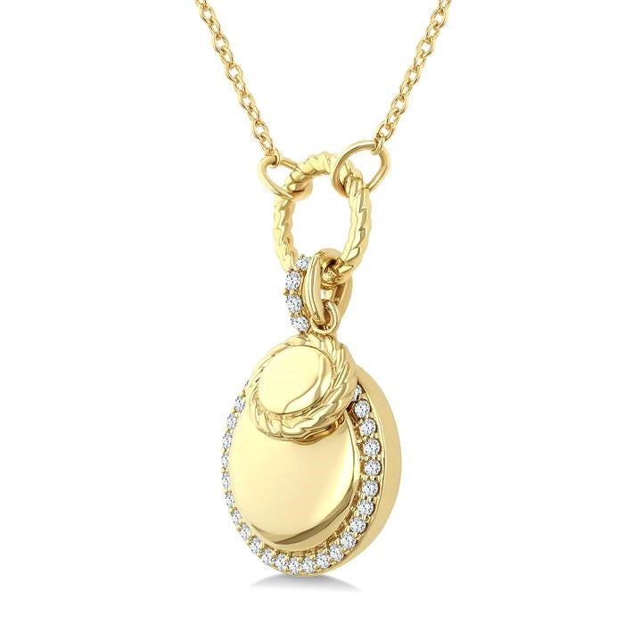 1/6 Ctw Circle Charm Round Cut Diamond Pendant With Chain in 10K Yellow Gold