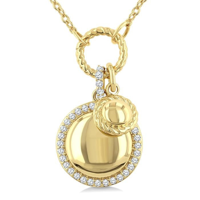 1/6 Ctw Circle Charm Round Cut Diamond Pendant With Chain in 10K Yellow Gold