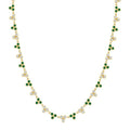 1.75 MM Round Shape Emerald and 1 3/4 Ctw Bezel Set Round Cut Diamond 3-Stone Precious Station Necklace in 14K Yellow Gold