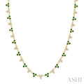 1.75 MM Round Shape Emerald and 1 3/4 Ctw Bezel Set Round Cut Diamond 3-Stone Precious Station Necklace in 14K Yellow Gold