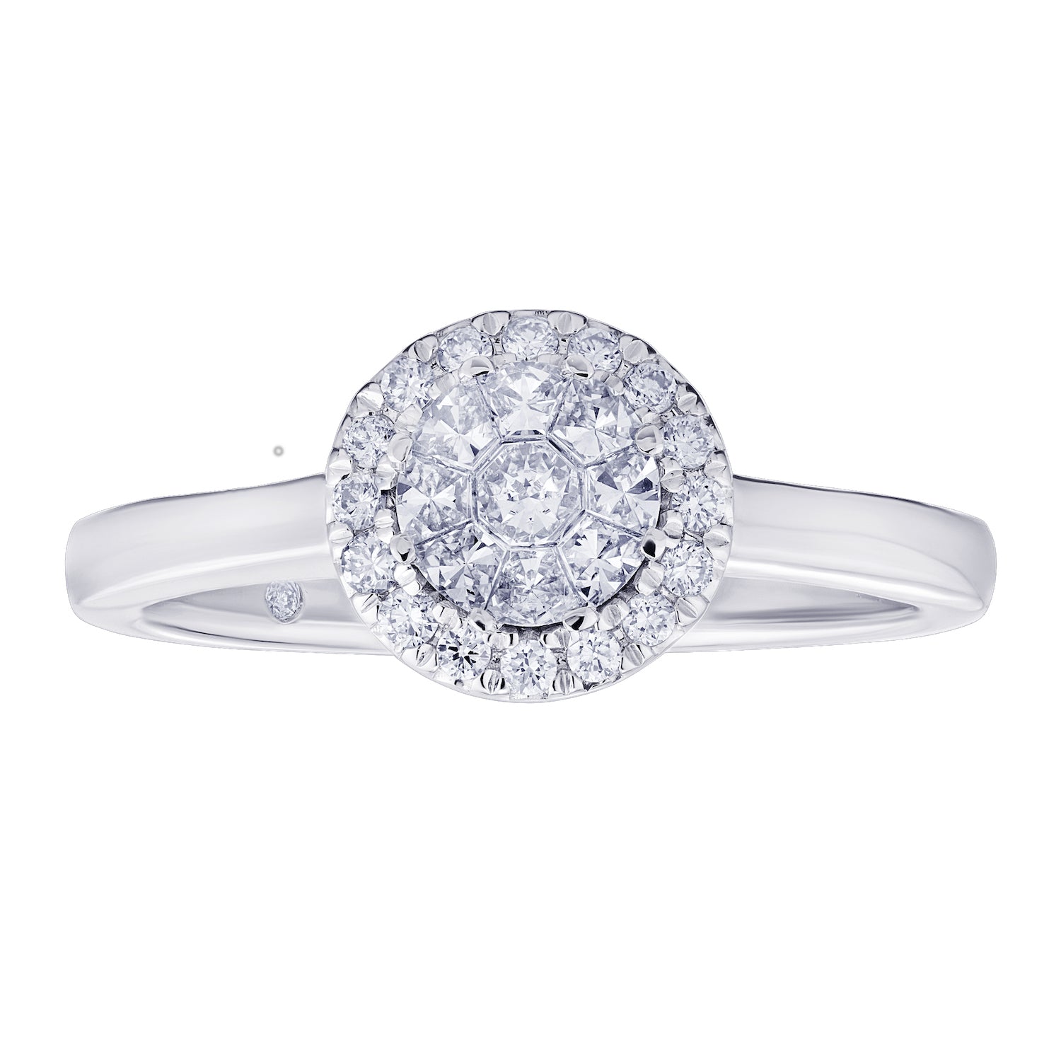 Diamond Round Shaped Composite Cluster Halo Ring