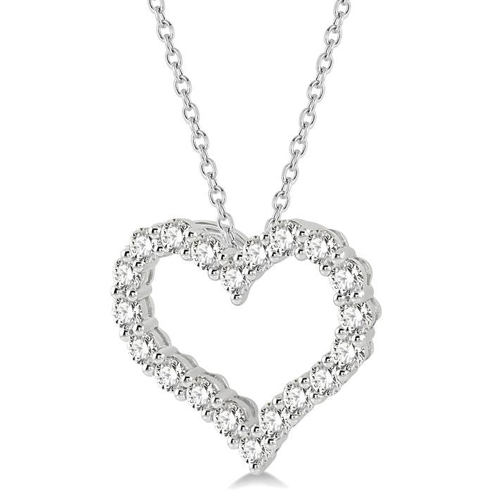 1 1/2 Ctw Heart Shape Round Cut Diamond Pendant With Chain in 14K White Gold