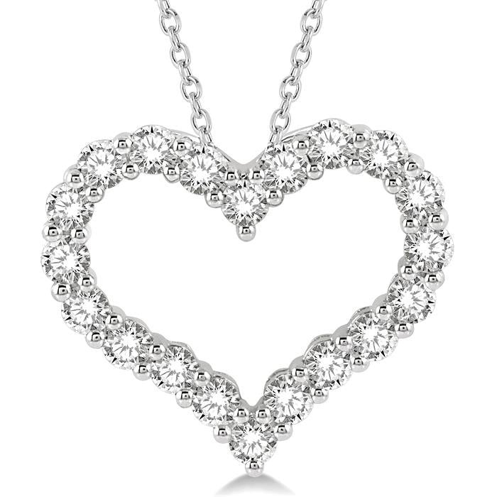 1 1/2 Ctw Heart Shape Round Cut Diamond Pendant With Chain in 14K White Gold