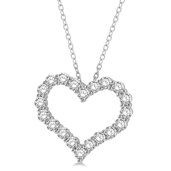 3 Ctw Heart Shape Round Cut Diamond Pendant With Chain in 14K White Gold