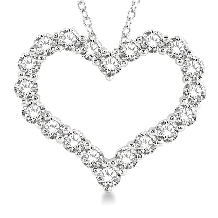 3 Ctw Heart Shape Round Cut Diamond Pendant With Chain in 14K White Gold