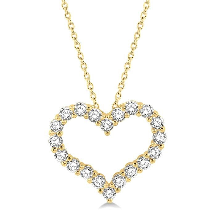1 1/2 Ctw Heart Shape Round Cut Diamond Pendant With Chain in 14K Yellow Gold