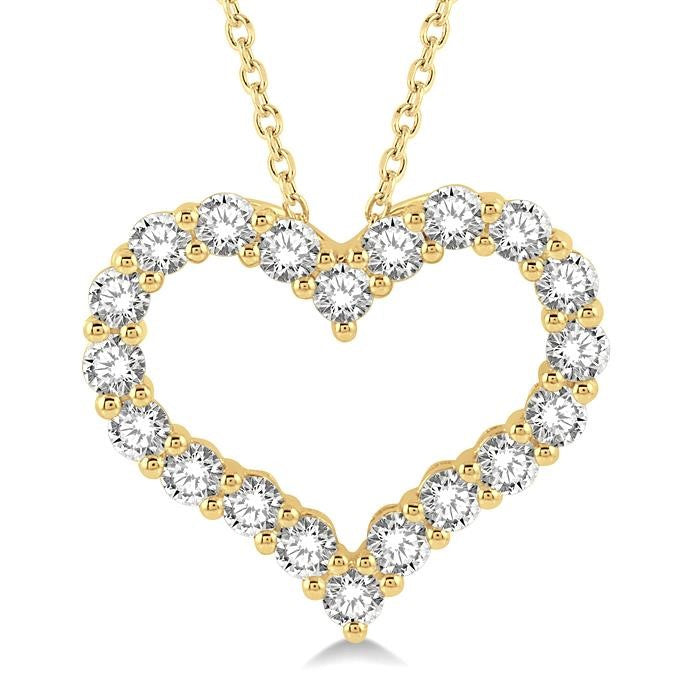 1 1/2 Ctw Heart Shape Round Cut Diamond Pendant With Chain in 14K Yellow Gold