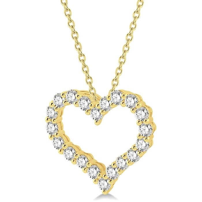 2 Ctw Heart Shape Round Cut Diamond Pendant With Chain in 14K Yellow Gold
