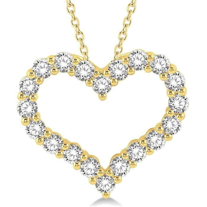 2 Ctw Heart Shape Round Cut Diamond Pendant With Chain in 14K Yellow Gold