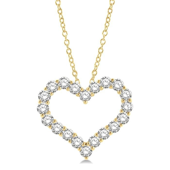 3 Ctw Heart Shape Round Cut Diamond Pendant With Chain in 14K Yellow Gold