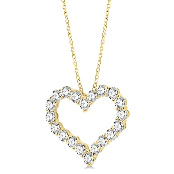 3 Ctw Heart Shape Round Cut Diamond Pendant With Chain in 14K Yellow Gold