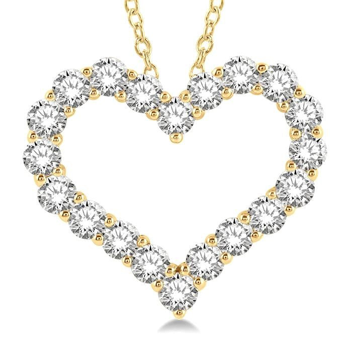 3 Ctw Heart Shape Round Cut Diamond Pendant With Chain in 14K Yellow Gold