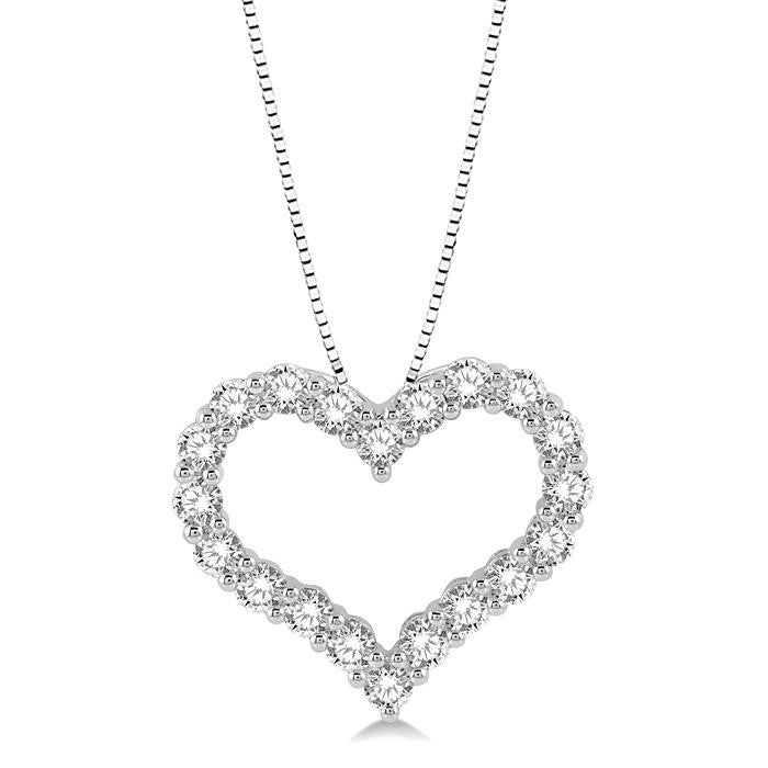 1 Ctw Heart Shape Round Cut Diamond Pendant With Chain in 14K White Gold