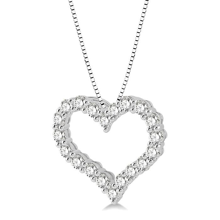 1 Ctw Heart Shape Round Cut Diamond Pendant With Chain in 14K White Gold