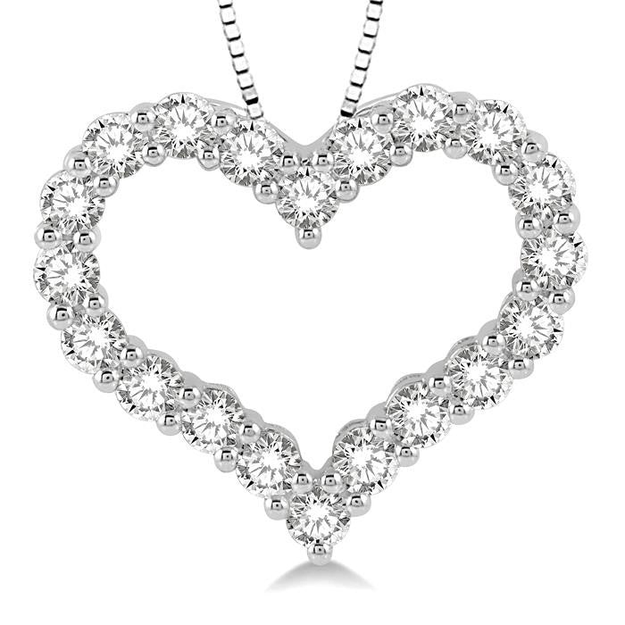 1 Ctw Heart Shape Round Cut Diamond Pendant With Chain in 14K White Gold