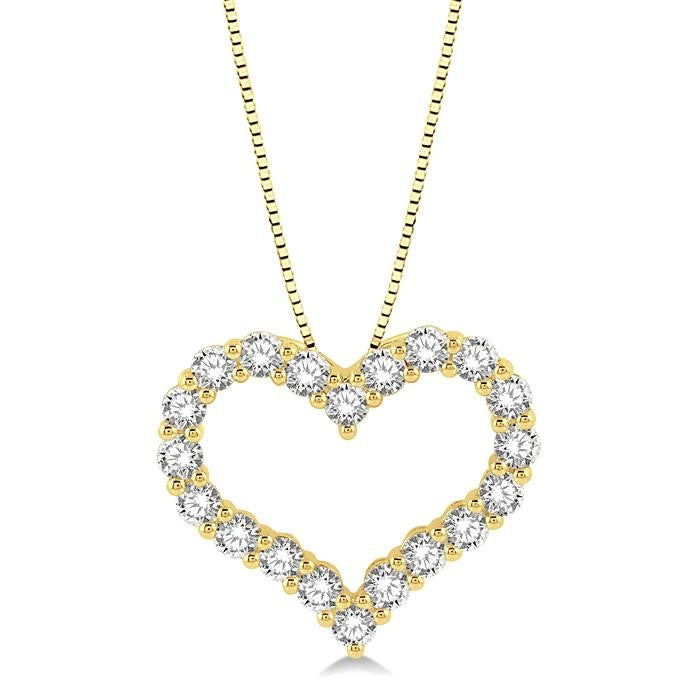 1 Ctw Heart Shape Round Cut Diamond Pendant With Chain in 14K Yellow Gold