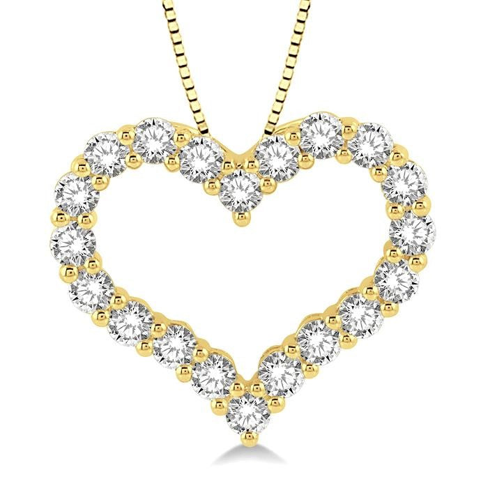 1 Ctw Heart Shape Round Cut Diamond Pendant With Chain in 14K Yellow Gold