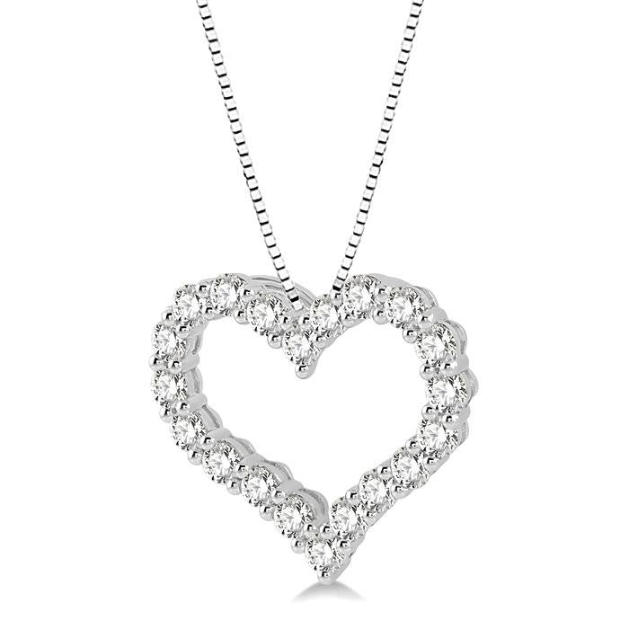 3/4 Ctw Heart Shape Round Cut Diamond Pendant With Chain in 14K White Gold