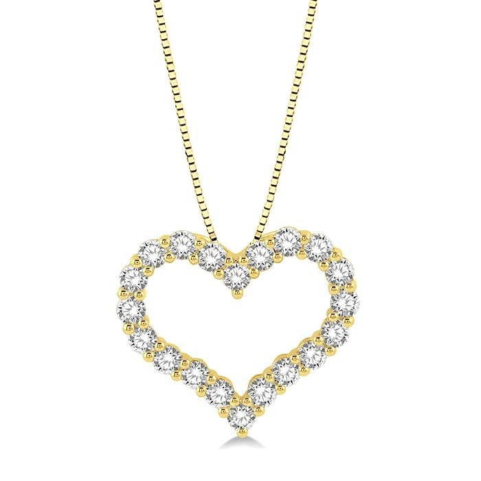 3/4 Ctw Heart Shape Round Cut Diamond Pendant With Chain in 14K Yellow Gold
