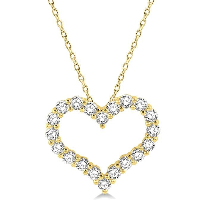 3/4 Ctw Heart Shape Round Cut Diamond Pendant With Chain in 14K Yellow Gold