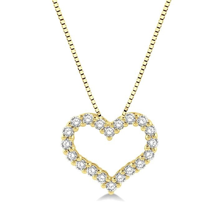 1/4 Ctw Heart Shape Round Cut Diamond Pendant With Chain in 14K Yellow Gold