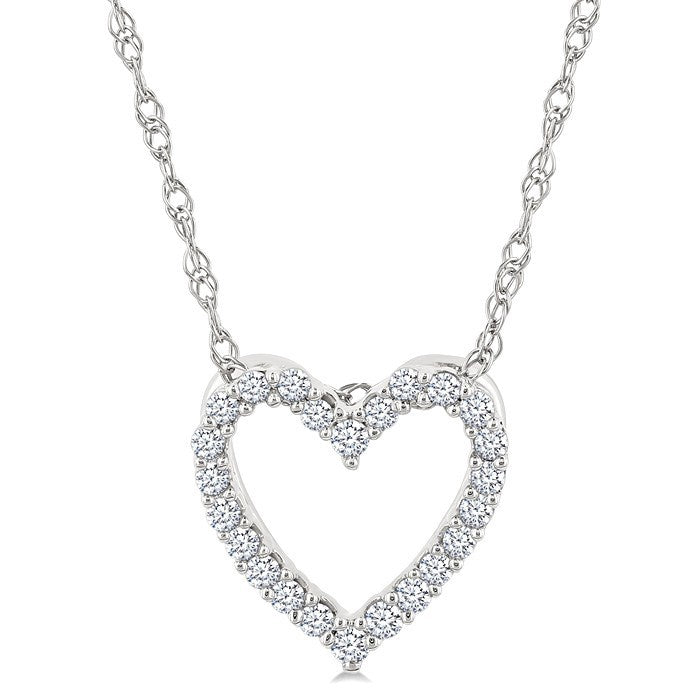 1/10 Ctw Heart Shape Round Cut Diamond Pendant With Chain in 10K White Gold