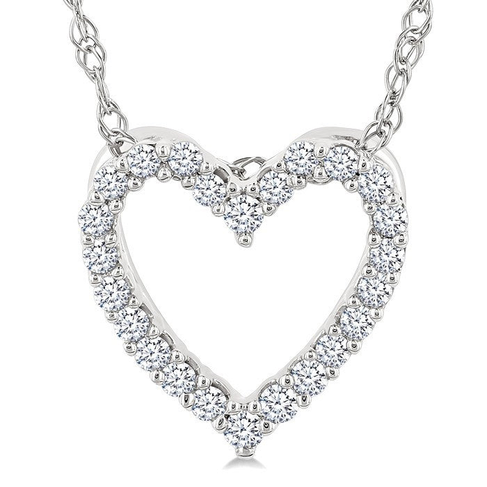1/10 Ctw Heart Shape Round Cut Diamond Pendant With Chain in 10K White Gold