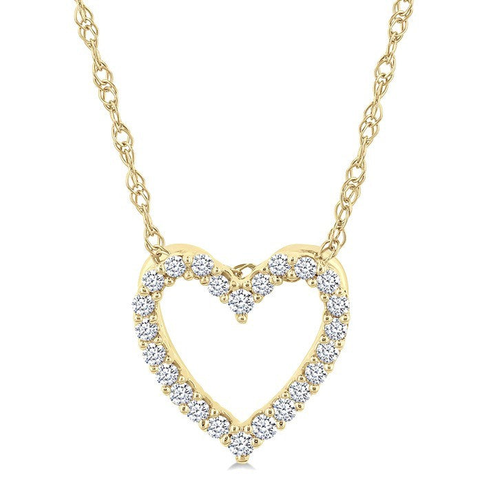 1/10 Ctw Heart Shape Round Cut Diamond Pendant With Chain in 10K Yellow Gold