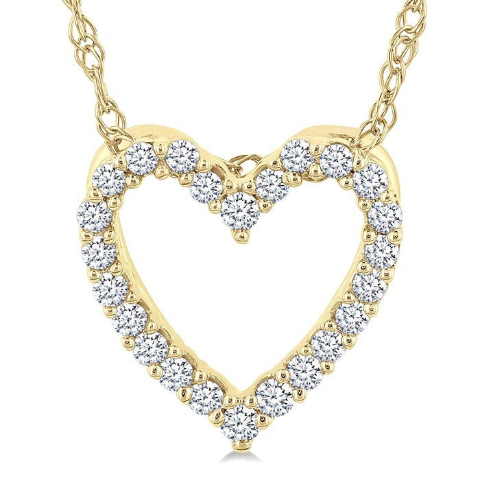 1/10 Ctw Heart Shape Round Cut Diamond Pendant With Chain in 10K Yellow Gold