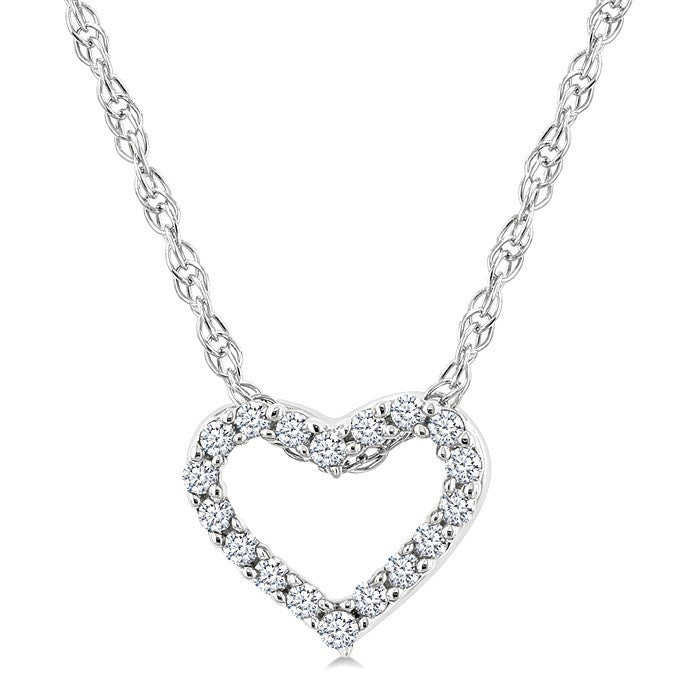 1/20 Ctw Heart Shape Round Cut Diamond Pendant With Chain in 10K White Gold