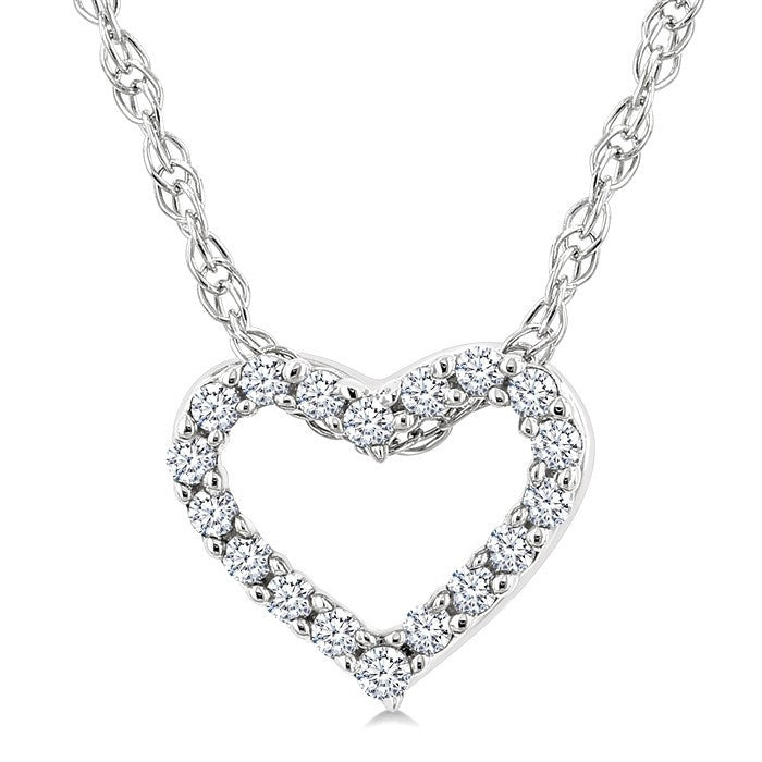 1/20 Ctw Heart Shape Round Cut Diamond Pendant With Chain in 10K White Gold