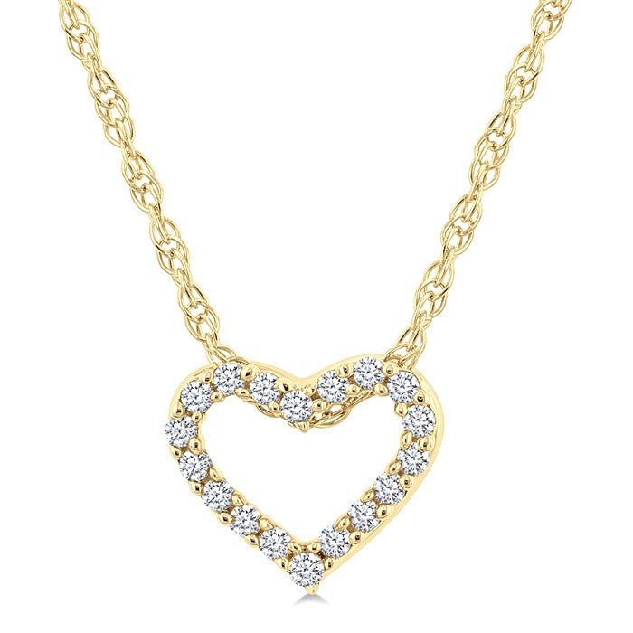 1/20 Ctw Heart Shape Round Cut Diamond Pendant With Chain in 10K Yellow Gold