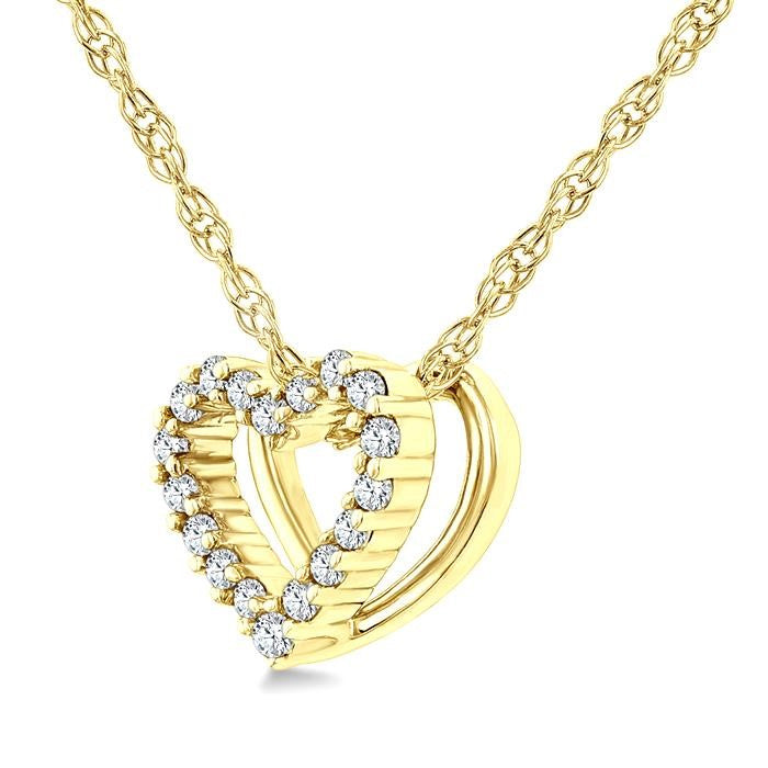 1/20 Ctw Heart Shape Round Cut Diamond Pendant With Chain in 10K Yellow Gold