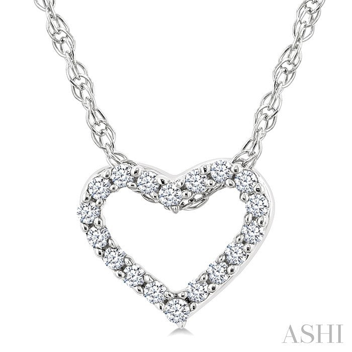 1/20 Ctw Heart Shape Round Cut Diamond Pendant With Chain in 10K White Gold