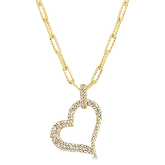 1/2 Ctw Reclined Heart Round Cut Diamond Pendant With Chain in 14K Yellow Gold
